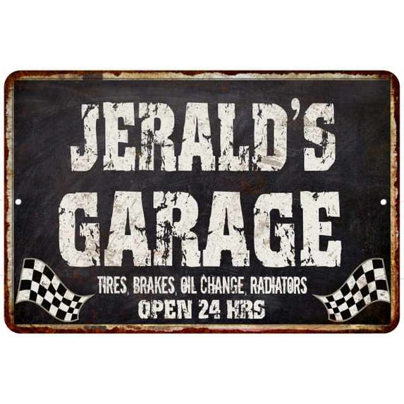 JERALD'S Garage Black Grunge Sign 8x12 Decor Gift 208120005298