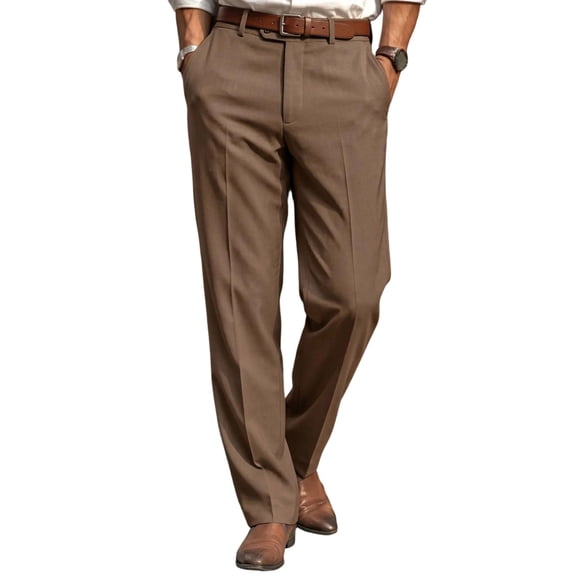 Business Casual Mens Pleated Front Dress Pants Button Elastic Waist Straight-Leg Golf Trousers Dad Gifts