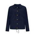 thumbnail image 5 of Bomber Jacket Women Lapel Short Cropped Jacket Women Button Down Long Sleeve Casual Varsity Jackets with Pockets, 5 of 5