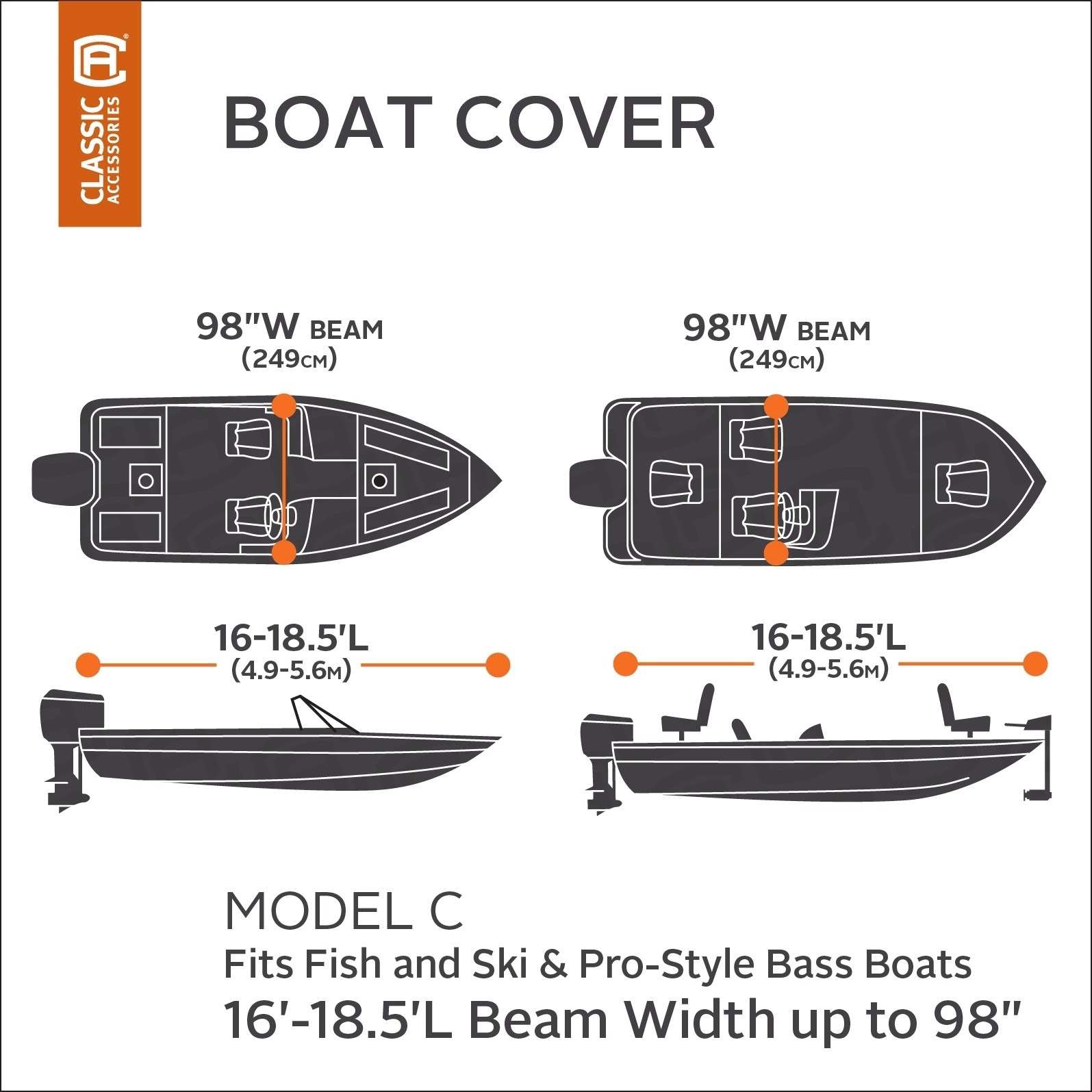 14/' L x 68/" W Classic Accessories Stellex™ Boat Cover Fits Boats 12/'
