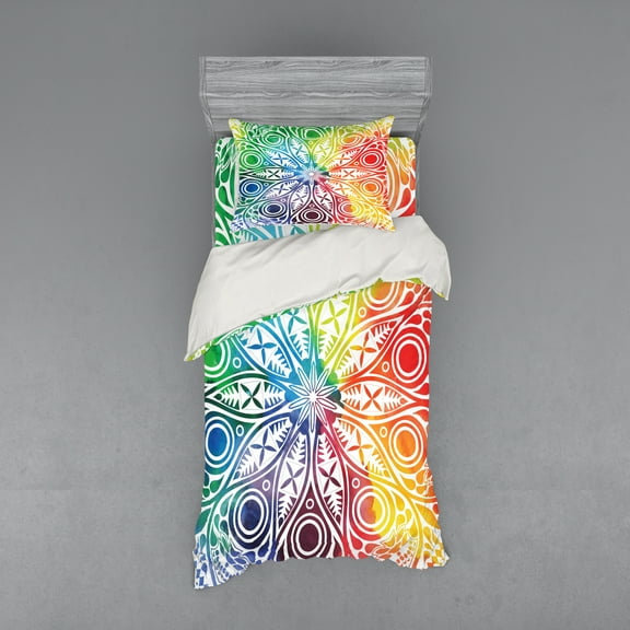 Ambesonne Mandala Bedding Set 3 Pcs, Watercolor Bohemian Design, Twin, Multicolor
