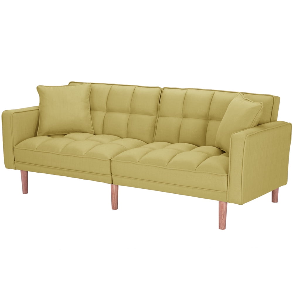 Futon Sofa Bed, SEGMART Fabric Futon Couch with Armrest, Modern Yellow