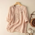 thumbnail image 2 of Women's Floral Embroidery Shirts 3/4 Sleeve Round Neck Tops Blouses, 2 of 2