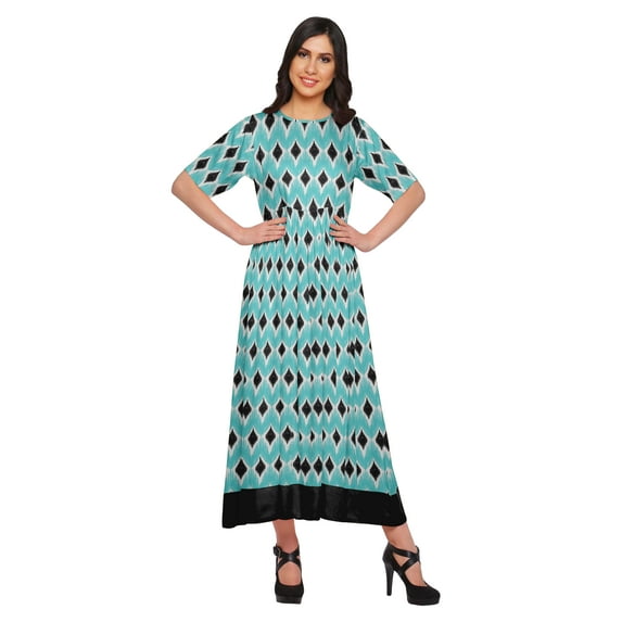 Moomaya Long A-Line tunic Kurti Dress For Women Elbow Sleeve Printed Casual Kurti