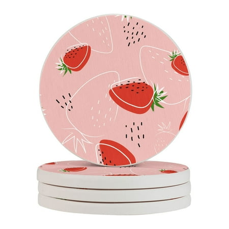

Circular Drink Coasters Set Painted Strawberry Beautiful Home Decor Diatomite Heat-Resistant Diatomite Protect Table Countertop