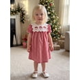 thumbnail image 4 of RUINIXCW Toddler Baby Girl Christmas Dress Little Baby Girls Red Gingham Plaid Dress Puff Short Sleeve Scalloped Doll Collar A-line Dress, 4 of 9