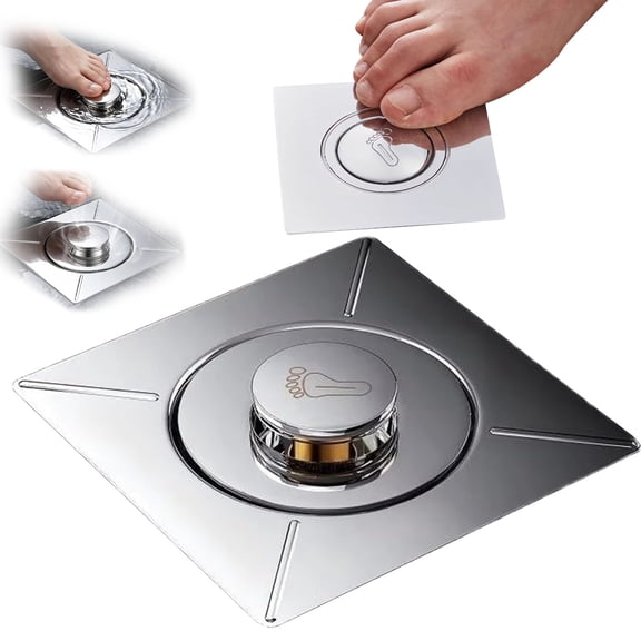 Clearance Stainless Shower Floor Drain, Anti-Odor & Anti-Clogging Design with Removable Filter, No-Install Pedal Switch Drain Cover for Bathroom, Washroom, Balcony and Laundry Floor Drainage Use