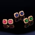 thumbnail image 2 of CZ Stud Earrings 2ct princess cut Cubic Zirconia 18K yellow gold plated halo square men women gift, 2 of 8