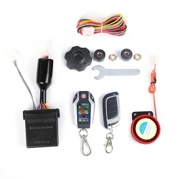 LCD Motorcycle Alarm Auto Lock/Unlock Security System Two Anti-Theft Alarms Keyless Engine Start,Tire Pressure Monitor