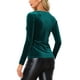 thumbnail image 3 of INSPIRAR CHIC Tops de terciopelo para mujeres, camiseta elegante de manga larga con escote corazón, XS, azul verde, 3 of 6