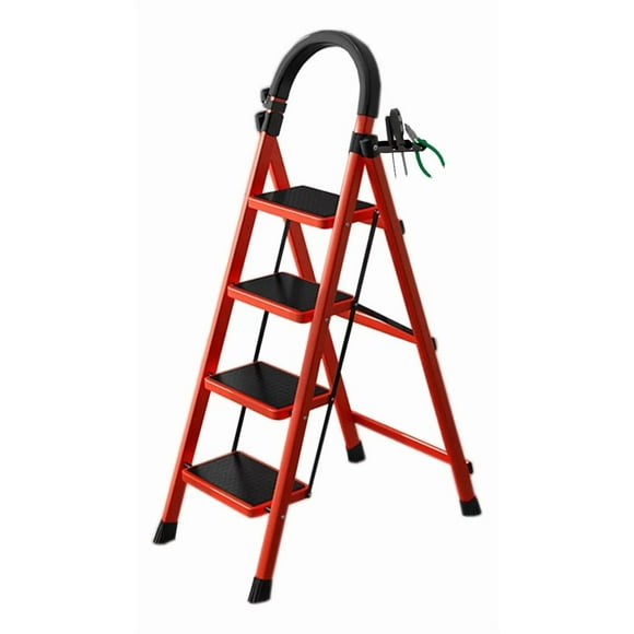 Escalera Plegable Tipo Tijera de 4 Peldaños Antiderrapante rojo