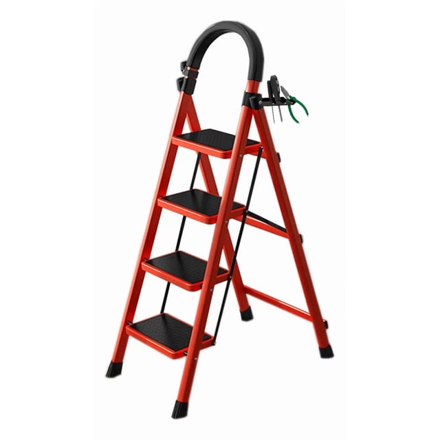 Escalera Plegable Tipo Tijera de 4 Peldaños Antiderrapante rojo