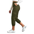 thumbnail image 6 of Zulora Women's Elastic Waist Cargo Capri Pants with Button Detail and Multi Pockets Straight Leg Tapered Cuffed Hem Cropped Trousers for Casual Sport Daily Wear Four Season Versatile Street Style, 6 of 8
