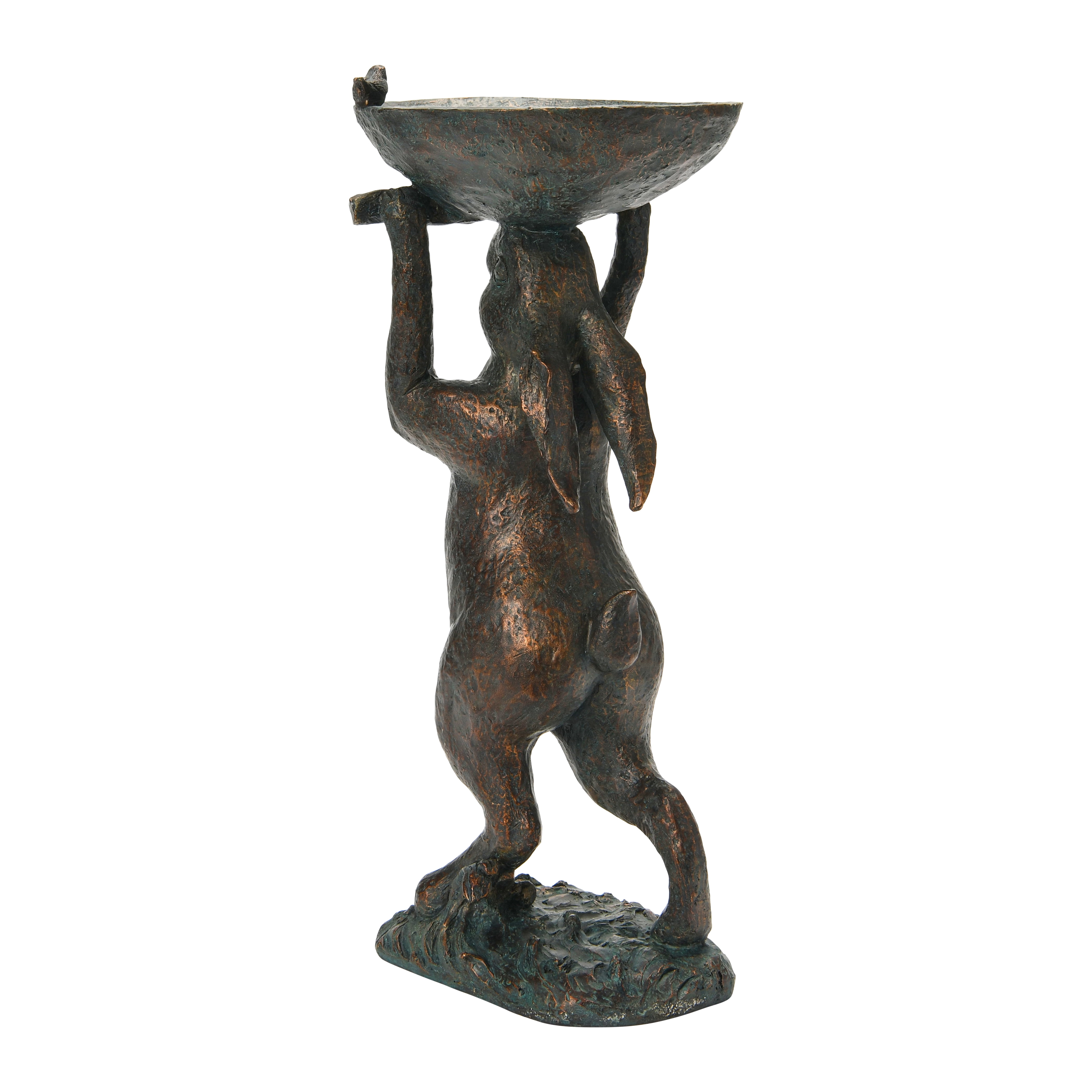 Creative Co-Op Decorative Resin Rabbit Bird Bath, Green Patina Finish