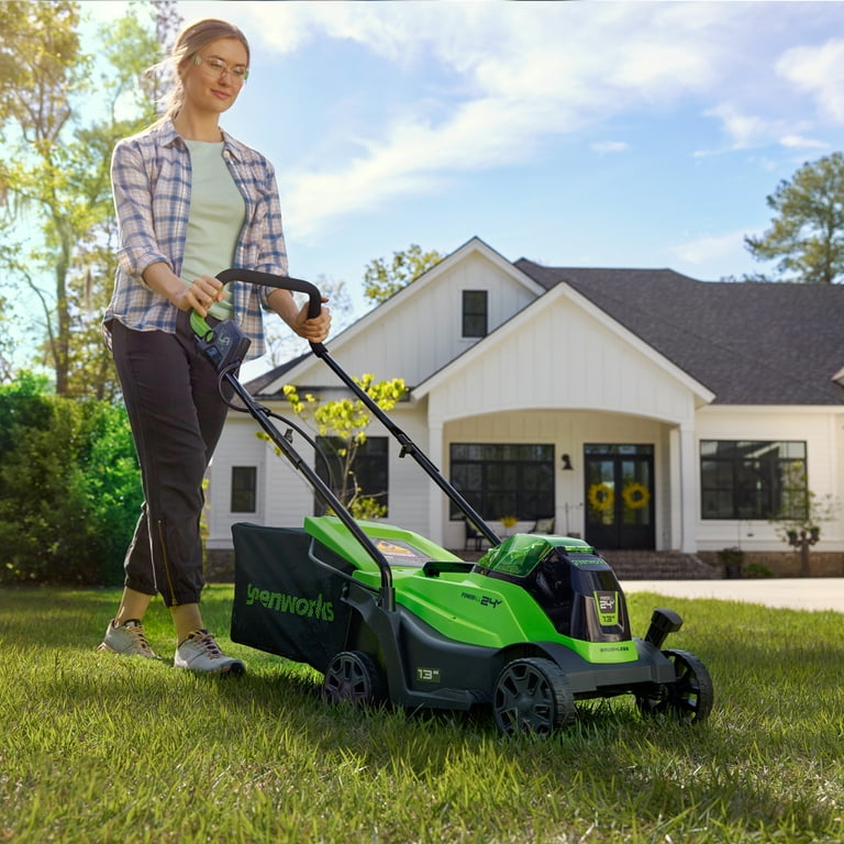 Greenworks 24V 13 Brushless Lawn Mower, 4Ah USB Battery and Charger Included, 2534402