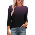 thumbnail image 2 of Plebaso T-Shirts à Manches 3/4 Col Rond pour Femmes Tee-Shirts Décontractés Amples Blouses Dégradées pour S-5TG, 2 of 7