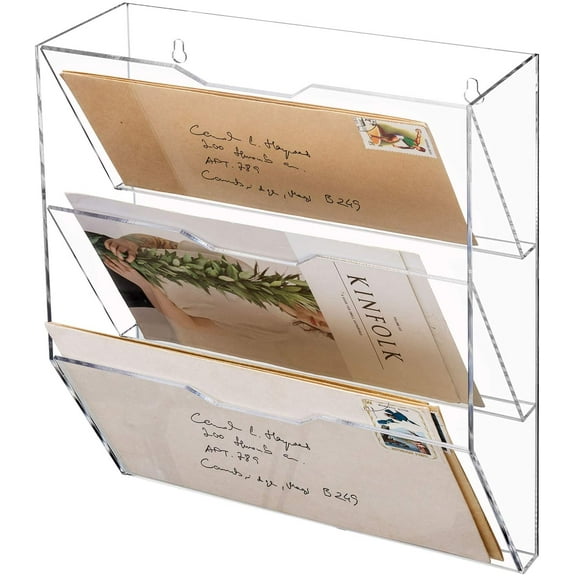 MyGift 3 Tier Clear Acrylic Wall Mounted Mail Holder/Letter Sorter Home Office