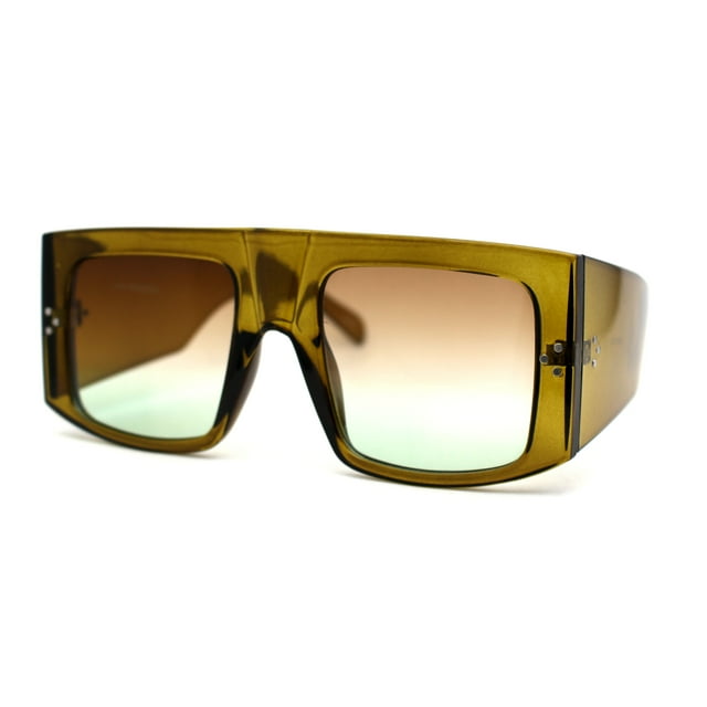 Oceanic Lens Retro Flat Top Unique Thick Temple Mobster Sunglasses Green Brown Blue