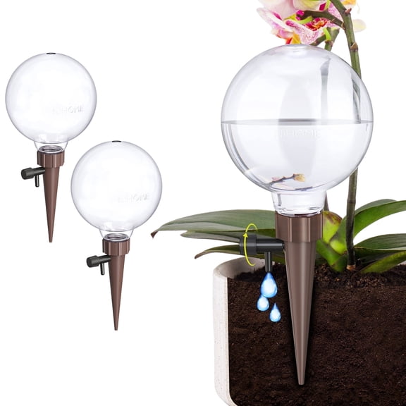 NiHome Plant Self-Watering Globes for Busy Individuals & Travelers, Long-Lasting Moisture Consistent Dripper Spike for Indoor & Outdoor Plants, Adjustable Flow Valve Easy to Refill & Maintain(2-Pack)