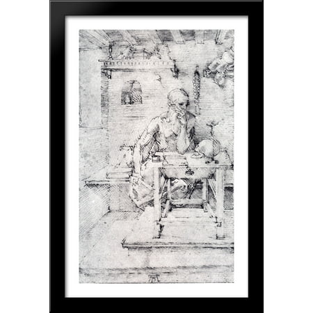 St. Jerome In His Study (Without Cardinal's Robes) 26x40 Large Black Wood Framed Print Art by Albrecht Durer
