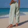 thumbnail image 4 of Delayuji Women's Linen Pants Striped Cropped Pants Casual High Waist Loose Fit Summer Beach Pants With Pockets Beach Vacation Clothing, 4 of 4
