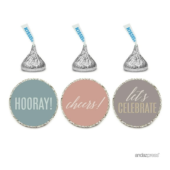 Signature Rustic Pastels Party, Chocolate Drop Labels Stickers, Cheers! Hooray! Let's Celebrate, 216-Pack