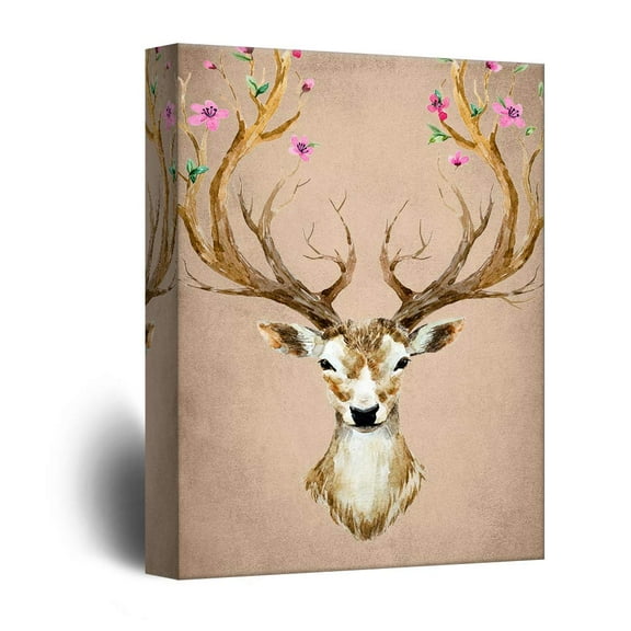 wall26 - Canvas Wall Art - Watercolor Style Deer with Antlers of Floral Trees - Giclee Print Gallery Wrap Modern Home Art Ready to Hang - 12x18 inches