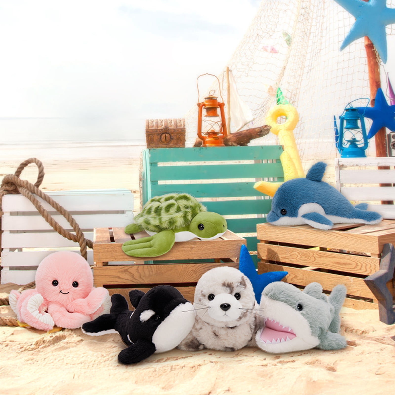 MaoGoLan 6PCS Sea Stuffed Animals Set 9'' Marine Creatures Bulk With Whales/Sharks/Seals/Turtles/Dolphins/Octopus Plush Toy