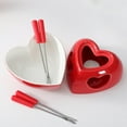 thumbnail image 5 of Ceramic Chocolate Heart-Shaped Fondue Cup， Heart Fondue Pot Set Ceramic Fondue Mug with 2 Forks Personal Fondue Mugs Melting Pot for Cheese Butter Suitable for Valentines Day Home Wedding, 5 of 7