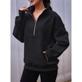 thumbnail image 4 of Sweatshirt for Women Fall Half Zip Pullover Oversized Fleece Mock Neck Hoodies Fashion Outfits Winter Clothing Black XL, 4 of 6