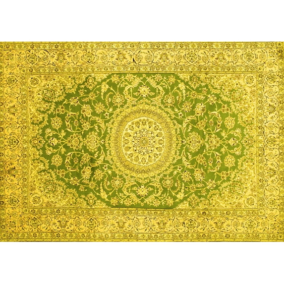 Ahgly Company Machine Washable Indoor Rectangle Medallion Yellow Traditional Area Rugs, 2' x 5'