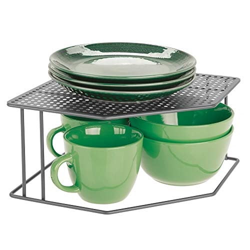 mDesign Rustic Decorative Metal Corner Shelf 2 Tier Raised Storage Organizer for Kitchen