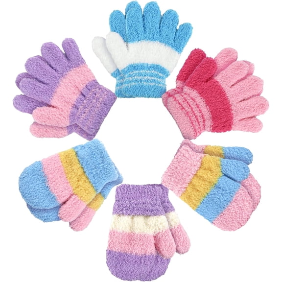 6 Pairs Kids Toddler Knitted Gloves Winter Warm Stretchy Mittens Soft Lightweight Mittens for Boys and Girls Fresh Colors for 1-3 Years Old