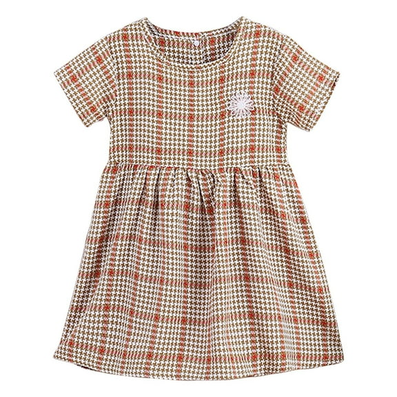 Girls Summer Dress Size 18 Months-24 Months Summer Casual Short Sleeves Striped Plaid Party Princess Dress Play Dress