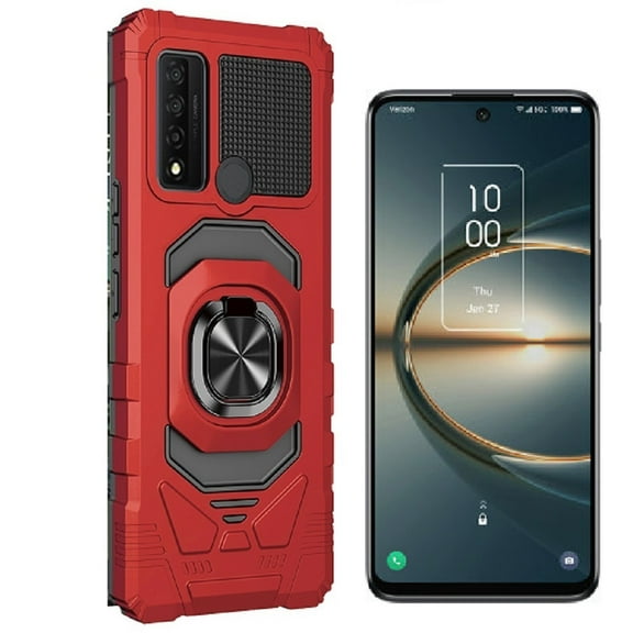 Phone Case for TCL 30 V 5G (Verizon),  Ring Stand Tough Hybrid Case Cover (Red)