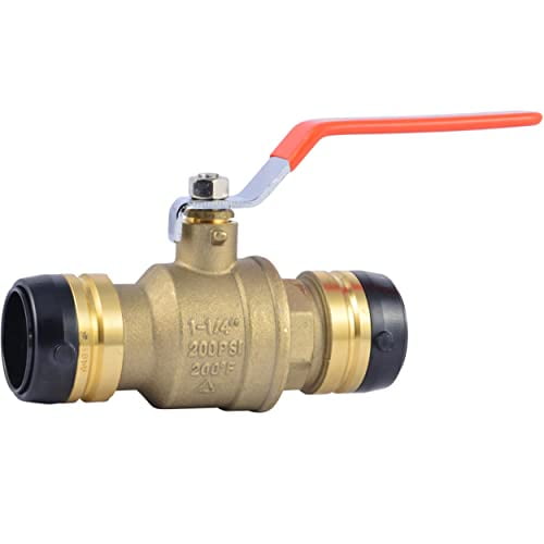 SharkBite 1-1/4 Inch Ball Valve, Push to Connect Brass Plumbing Fitting, Water Shut Off, PEX Pipe, Copper, CPVC, PE-RT, HDPE, UXLBV35