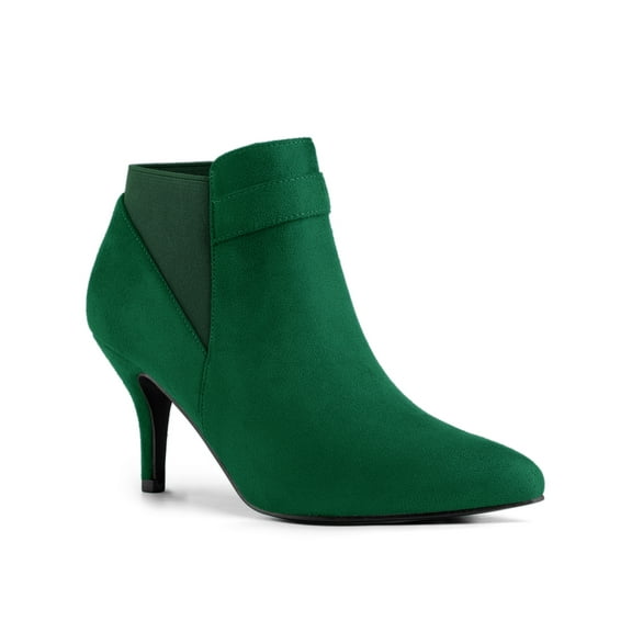 BLISSFUL STEP Women's Pointed Toe Stiletto Heels Chelsea Ankle Booties Emerald Green 5.5