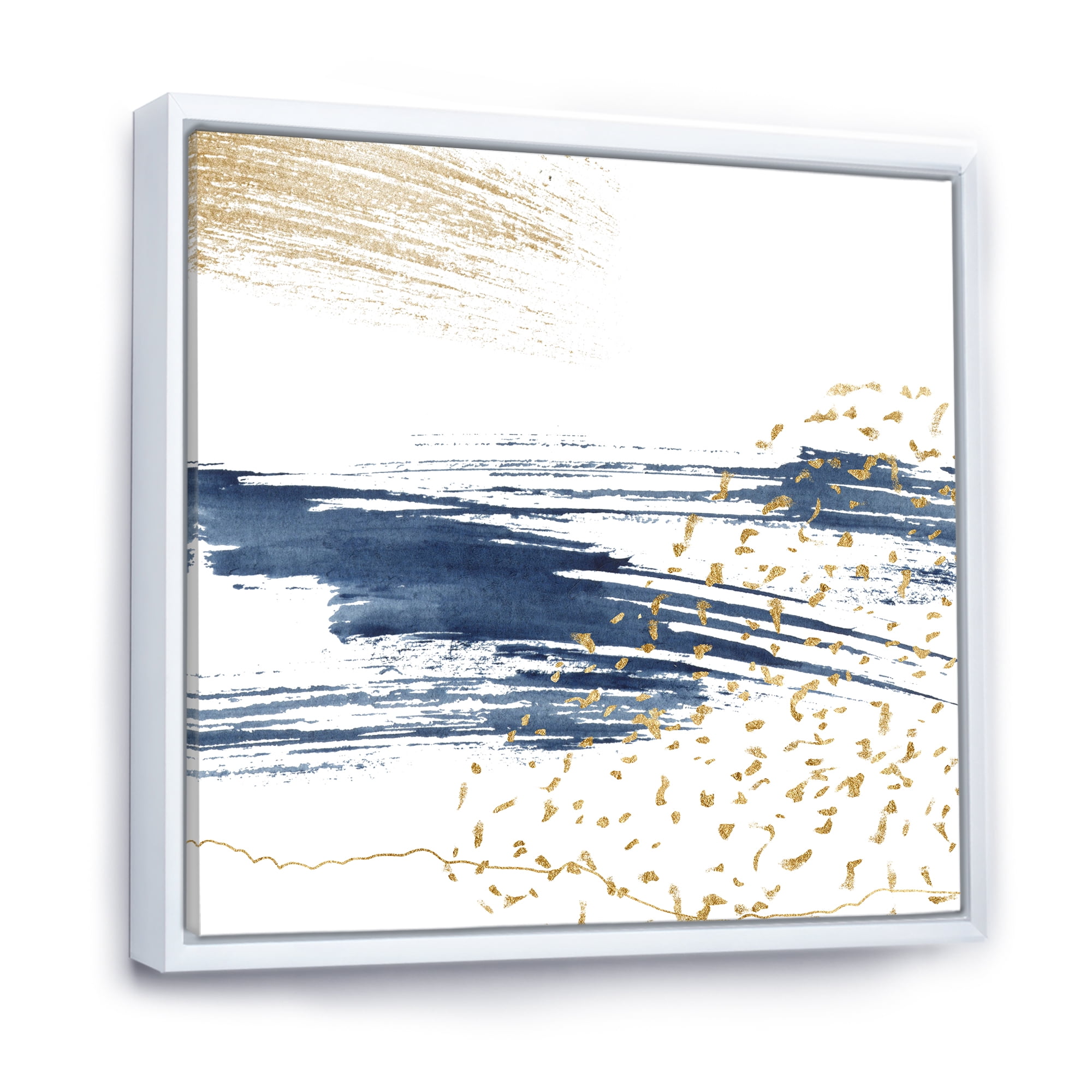 Designart 'Gold and Dark Blue and Abstract I' Modern Framed Canvas Wall Art Print