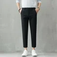 thumbnail image 2 of Pantalones de traje negros para hombre, pantalones rectos de verano para hombre, pantalones cortos, novedad en ropa de lujo, elegante, fina, informal, para el trabajo, baratos, 2 of 5