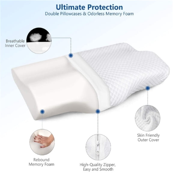 Memory Foam Pillow for Neck Pain Relief, Adjustable Orthopedic Ergonomic Cervical Pillow for Sleeping with Washable Cover, Bed Pillows for Side, Back, Stomach Sleepers