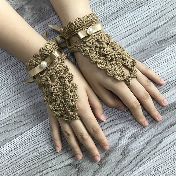 Lroveb Fingerless Gloves for Women Fall Solid Color Retro Handmade Crochet Knitted Gloves