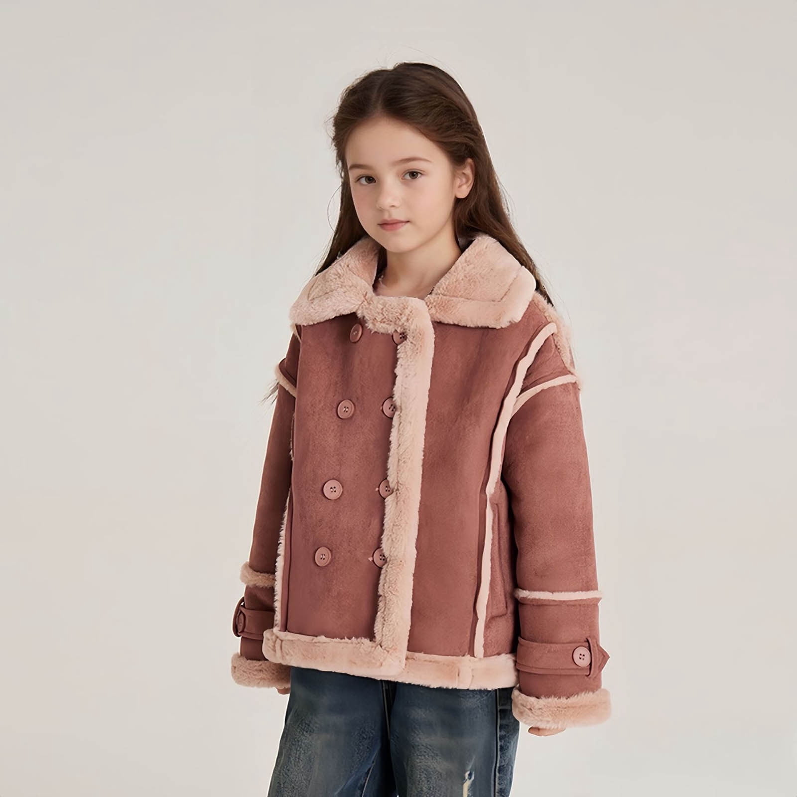 Girls Winter Faux Leather Jacket Long Sleeve Zip up Lapel Fleece Lined Thick Warm Coat Fall Trendy Kids Jackets (5 Years, Brown)