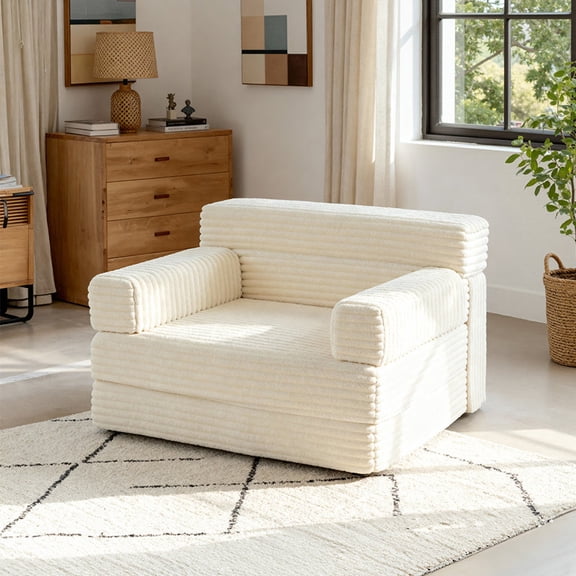 Convertible 4-in-1 Upholstered Folding Sofa Bed with Armrest for Living Room, Bedroom,Single,White