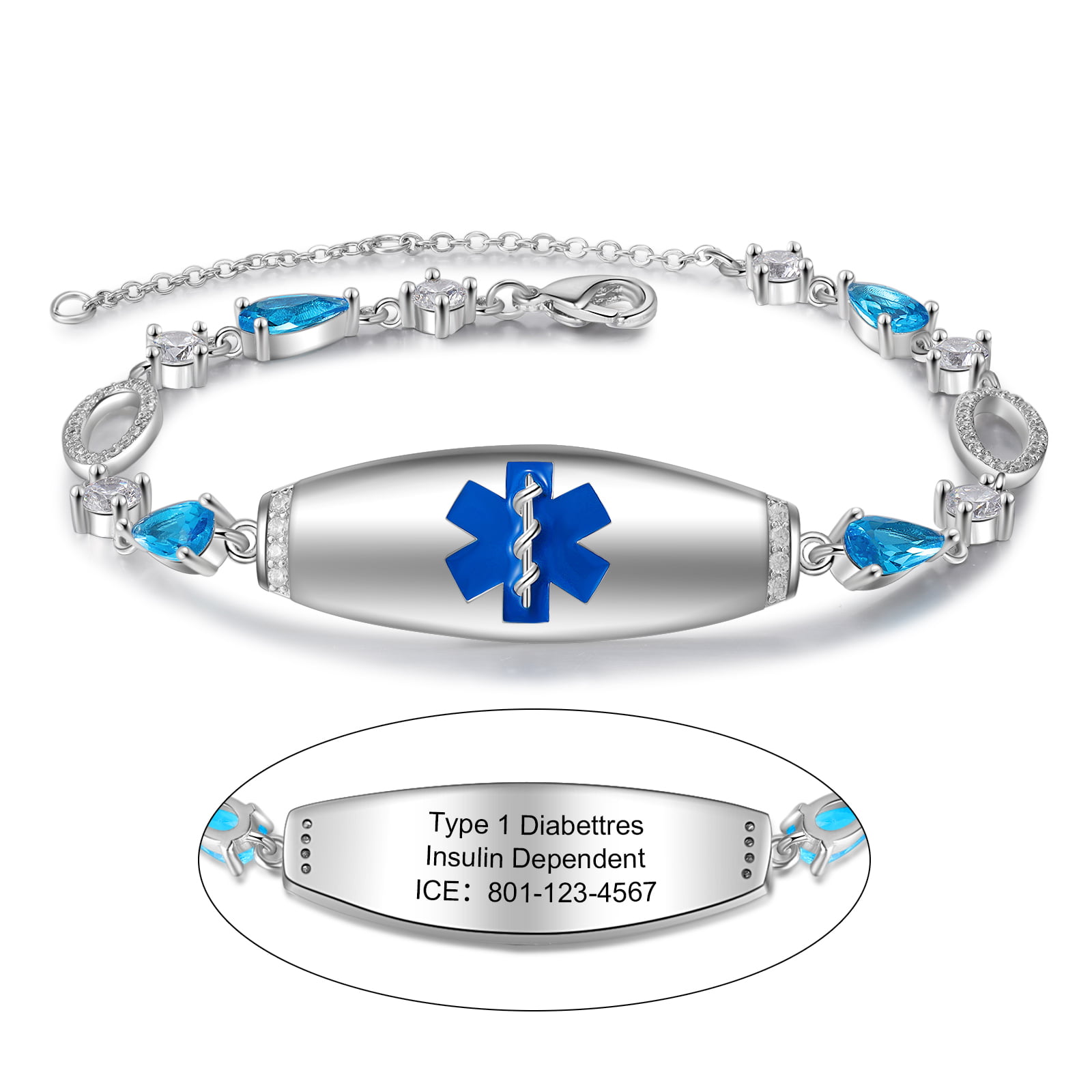 MEALGUET 1-5 Pcs Medical Alert ID Bracelet Engraved with Just Throw Me in The Trash with Medical Symbol ID Chain Bracelet for Men Women 