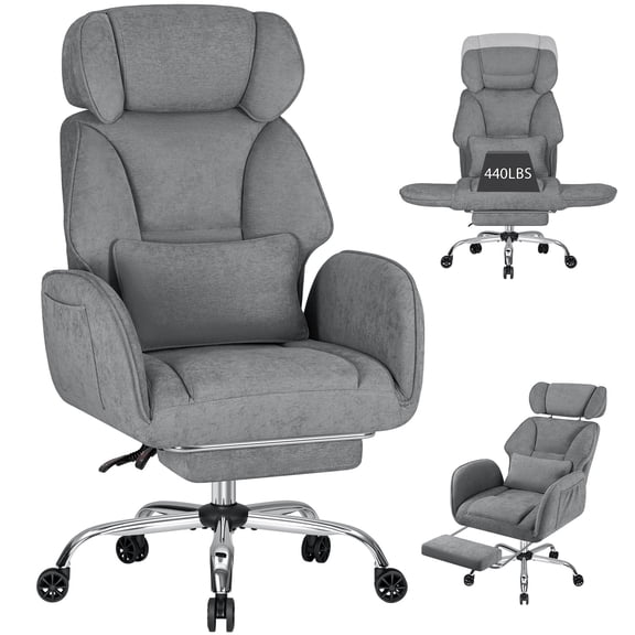 Hoffree Criss Cross Office Chair with Reversible Armrests, Big and Tall Desk Chair with Footrest, Reclining Ergonomic Computer Chair with Adjustable Headrest, Executive Fabric Chair for Home, Gray