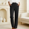 thumbnail image 2 of LIIPEE Womens Pants Casual Solid Color Ankle Straight-Leg Pull-On Khakis Female Mid Elastic Waist Regular Soft Daily Breathable Comfortable Pants With Pockets,L, 2 of 5