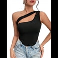 thumbnail image 3 of Sujetador Deportivo de un Solo Hombro para Mujer, Sin Mangas, para Entrenamiento, Yoga, Top Corto de Verano Sin Espalda Negro XL, 3 of 9
