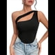 thumbnail image 3 of Sujetador Deportivo de un Solo Hombro para Mujer, Sin Mangas, para Entrenamiento, Yoga, Top Corto de Verano Sin Espalda Negro XL, 3 of 9