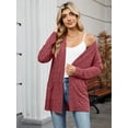 thumbnail image 2 of Chiclily Women's Lightweight Cardigan Sweaters Open Front Long Sleeve Casual Brushed Knit Long Cardigans with Pockets, Red Size L, 2 of 8