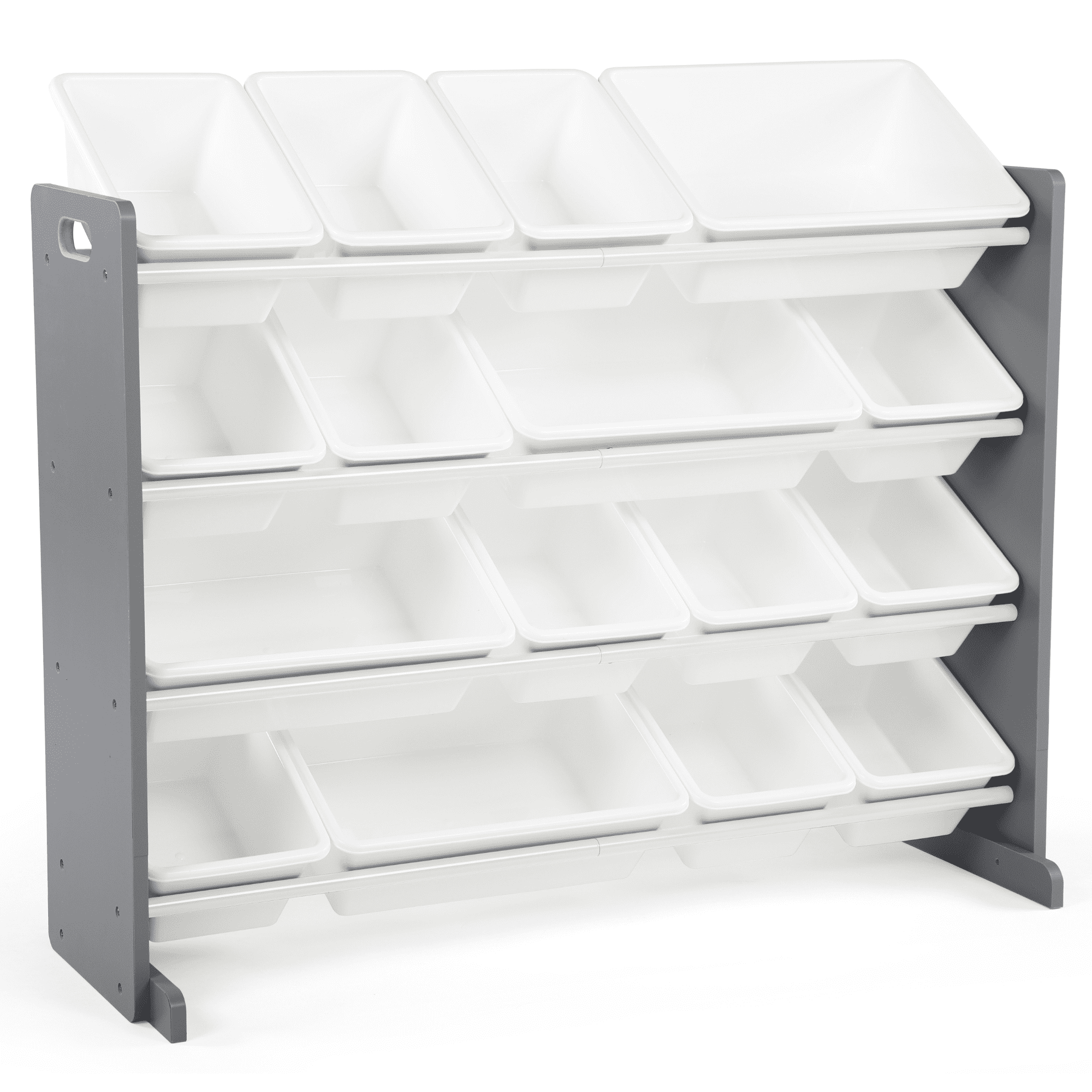 Humble Crew Storage Organizer with 16 Plastic Bins for Kids & Toddlers, Dark Grey/White
